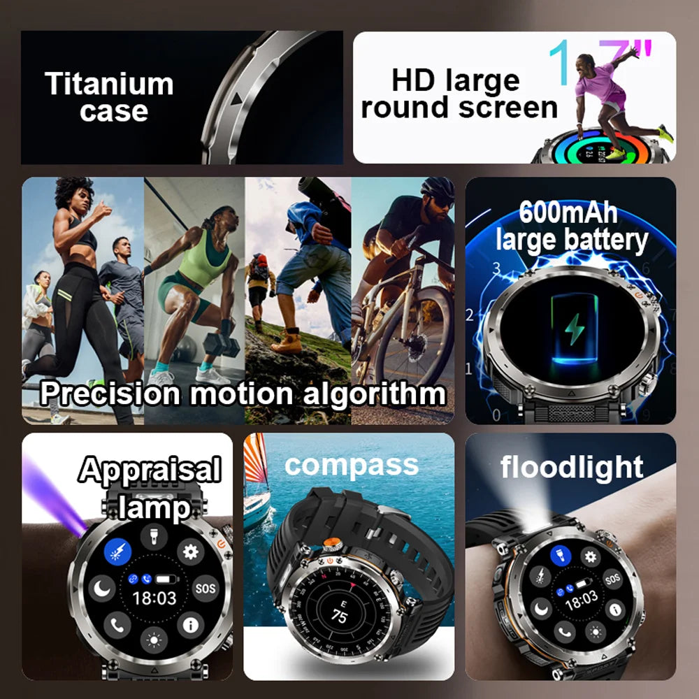 Outdoor Sports Smart Watch Men AMOLED Screen NFC Heart Rate Bluetooth Call 5ATM Waterproof Smartwatch 2025 New Fashion Luxury