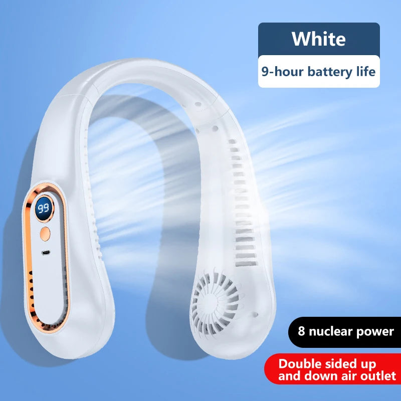 7000mAh Hanging Neck Fan USB Portable Bladeless Mini Hanging Neck Fan LED Digital Display Rechargeable Fan Cooling Tool