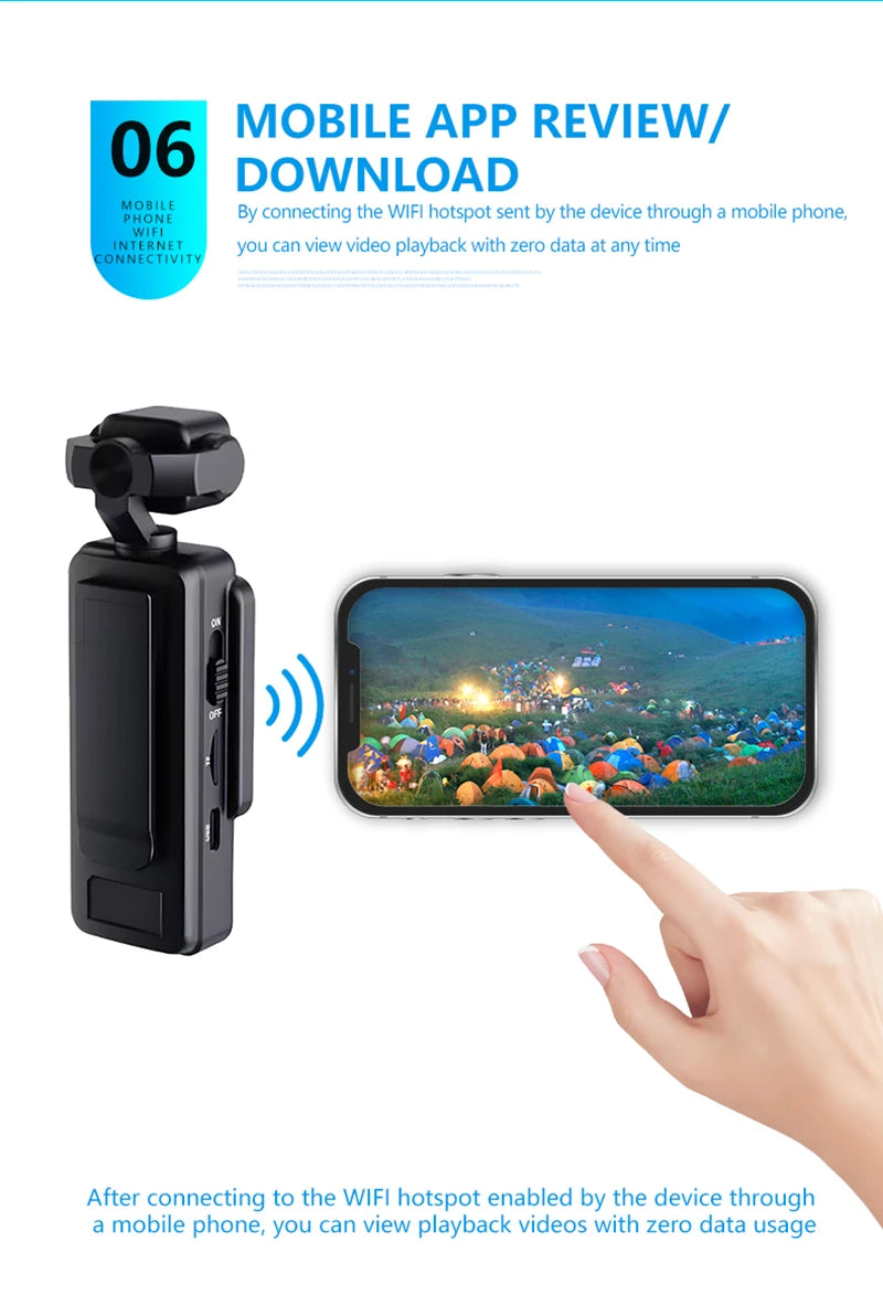 OnePlus 4K Handheld Sports Pocket Camera Display 180° Rotatable WiFi Wireless Video Recorder Built-in Fill Light Motion Camera