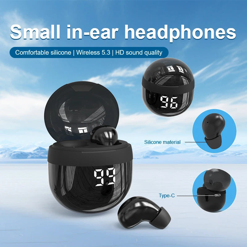 HOMEFISH SK18 Mini Sleep Wireless Earbuds, Bluetooth 5.3, Invisible In-Ear, Digital Display, Noise Cancelling for Side Sleepers