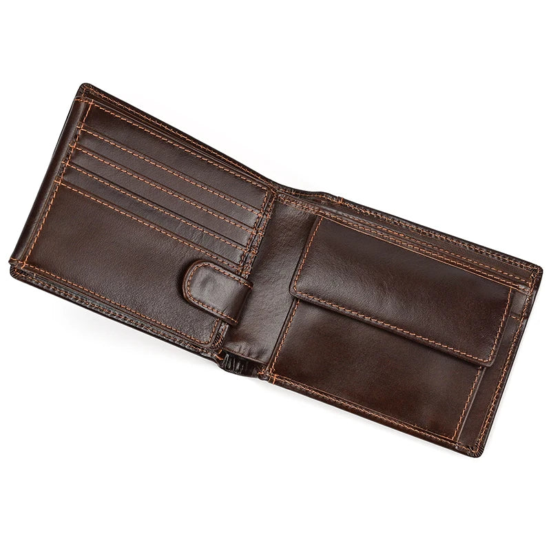Cow Leather Men‘s Short Wallet Hasp Genuine Leather Unisex Women Zipper Coin Clutch Purse Cowhide Card Holder Trifold Man wallet