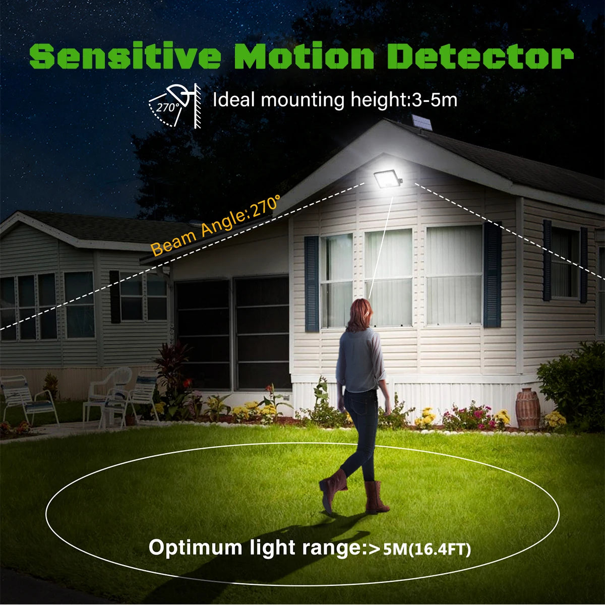 Solar Motion Sensor Outdoor Flood Lights with 400/172 Bright LEDs Dusk to Dawn Outside Flood Lights with 16ft Cable IP65 Lamp