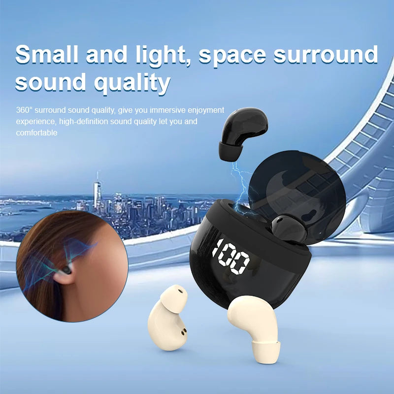 HOMEFISH SK18 Mini Sleep Wireless Earbuds, Bluetooth 5.3, Invisible In-Ear, Digital Display, Noise Cancelling for Side Sleepers