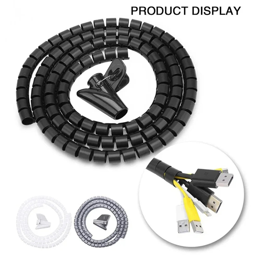 2M 10/16mm Flexible Spiral Cable Protector Wire Organizer Computer Cord Protective Tube Organization Management Protector Sleeve