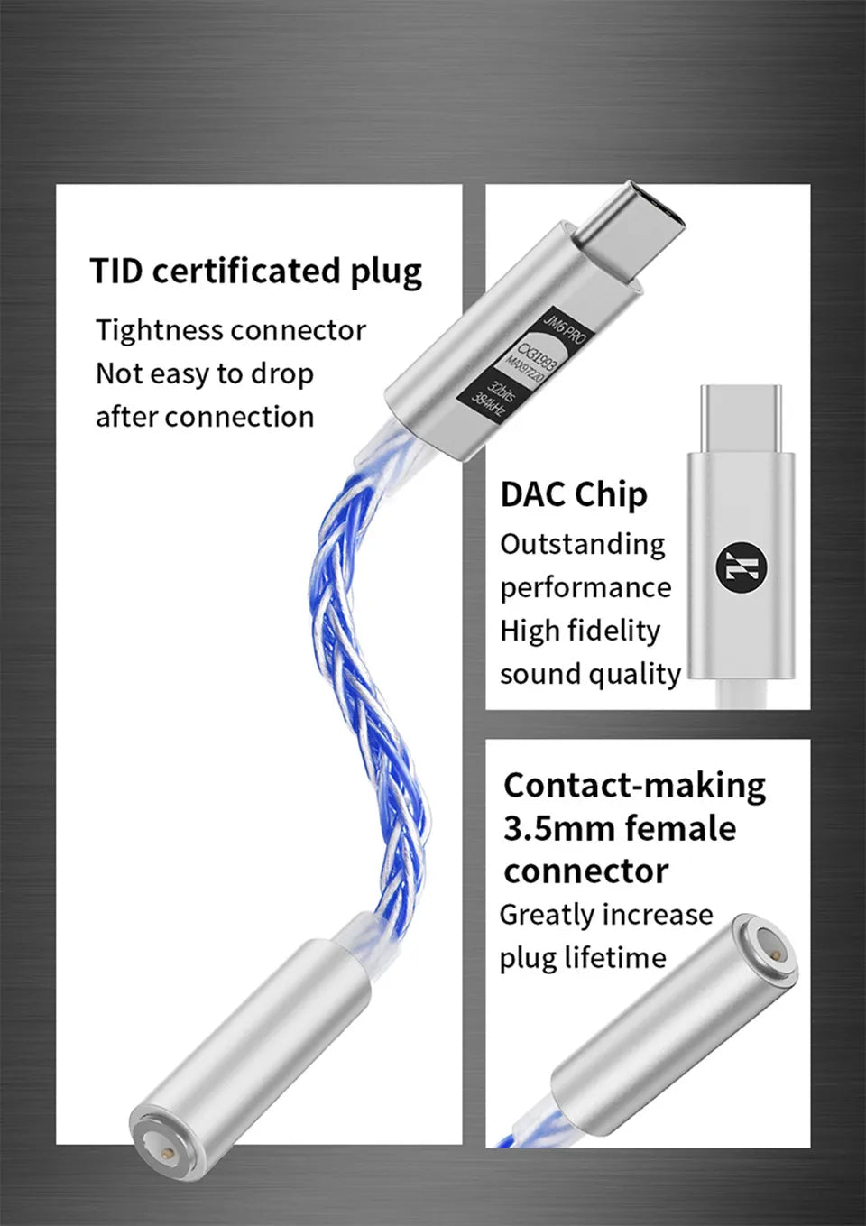 JCALLY JM6 Pro USB-C to 3.5mm HiFi DAC Headphone Adapter