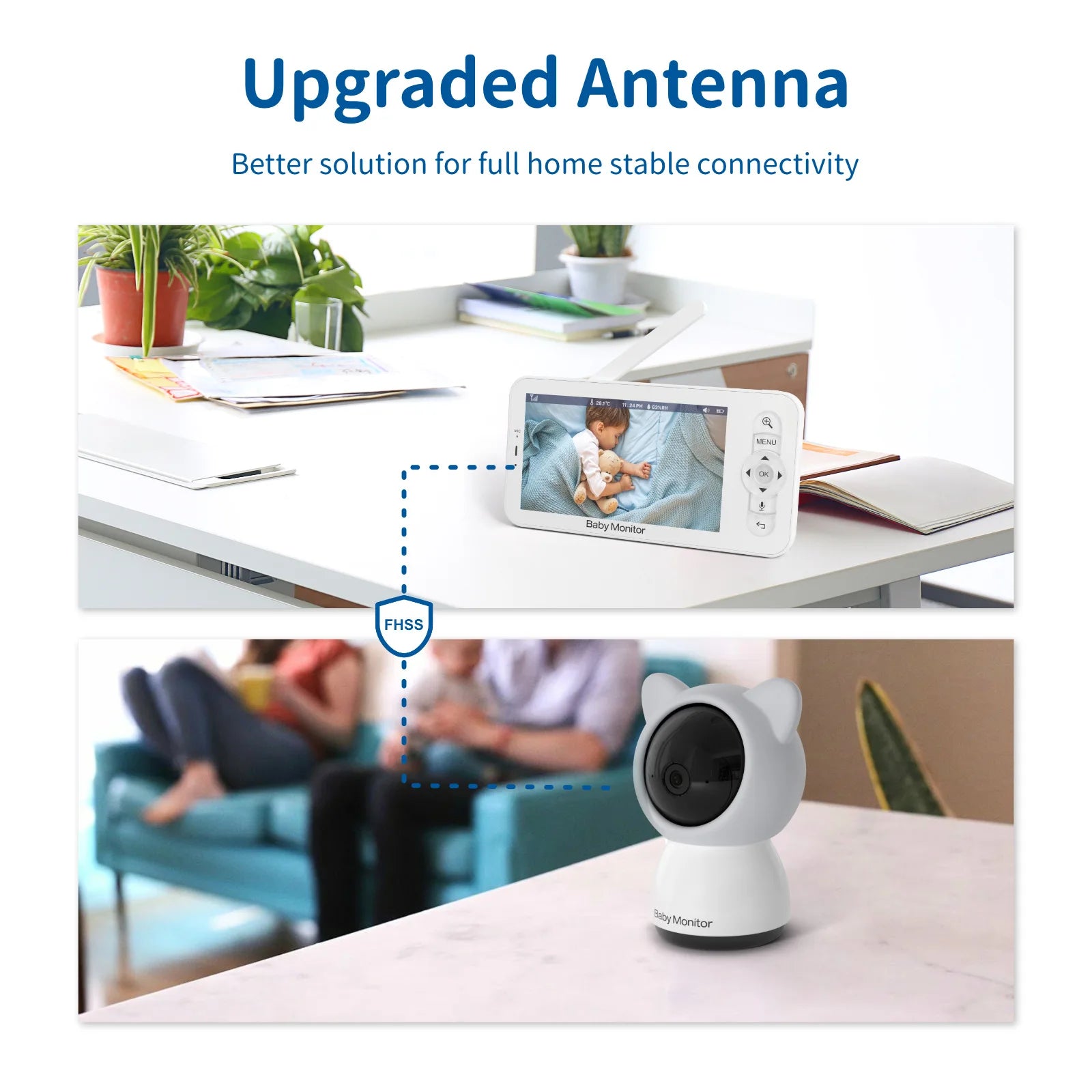 Babystar 5-inch LCD baby monitor with two cameras, supports split screen, WiFi smartphone video dual camera, mobile APP control