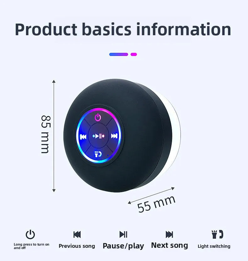 Mini Portable MINGCVIL Bluetooth Audio IPX4 Waterproof Led Lights Bathroom Outdoor Large Suction Cup Can Adsorbed Wall Speaker