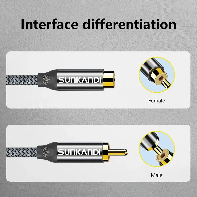 SUNKANDI RCA Male to female extension cable, copper housing  RCA male to RCA female cable Stereo audio extension cable adapter