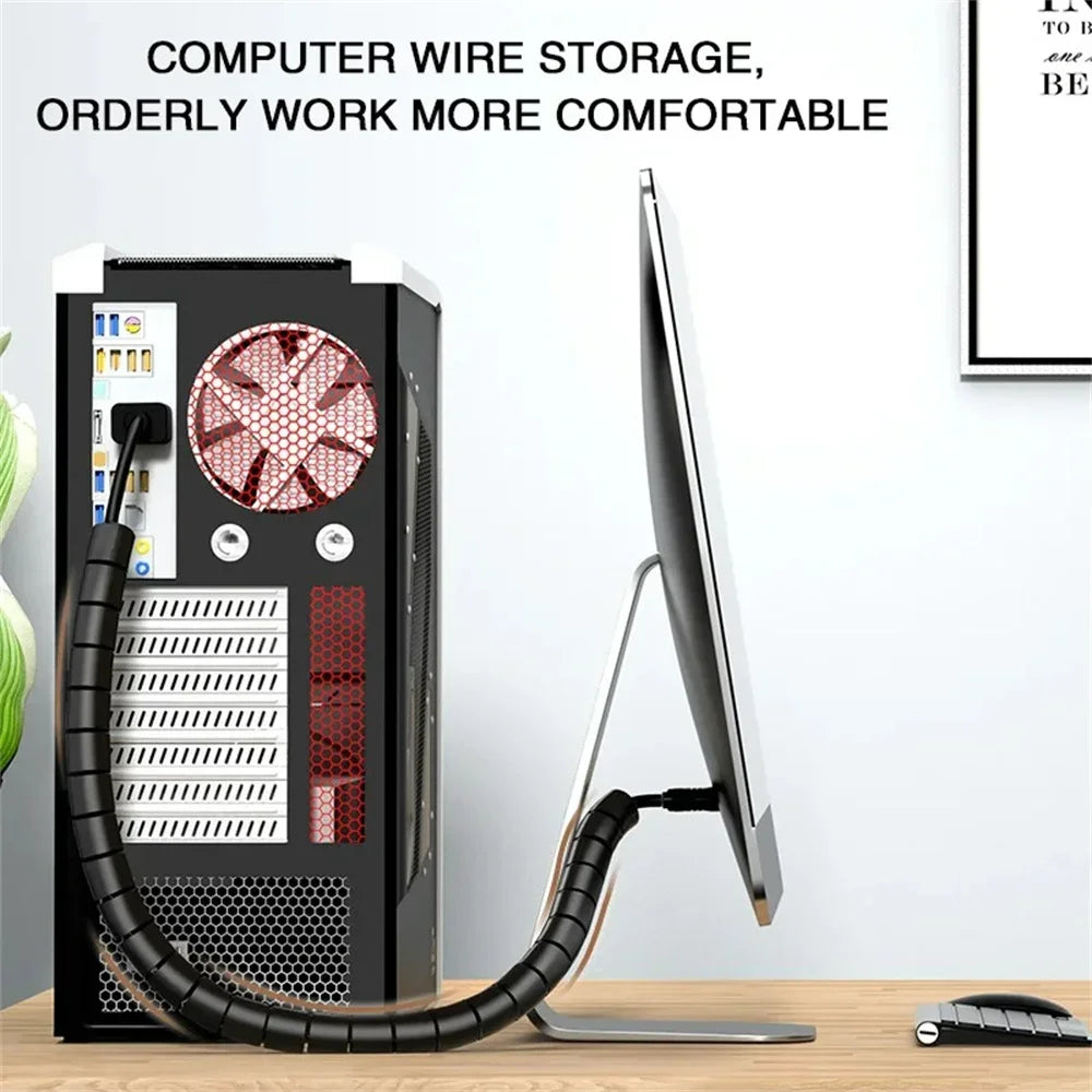 2M 10/16mm Flexible Spiral Cable Protector Wire Organizer Computer Cord Protective Tube Organization Management Protector Sleeve