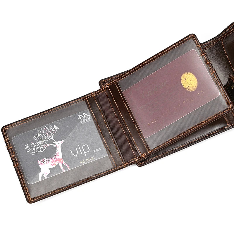 Cow Leather Men‘s Short Wallet Hasp Genuine Leather Unisex Women Zipper Coin Clutch Purse Cowhide Card Holder Trifold Man wallet
