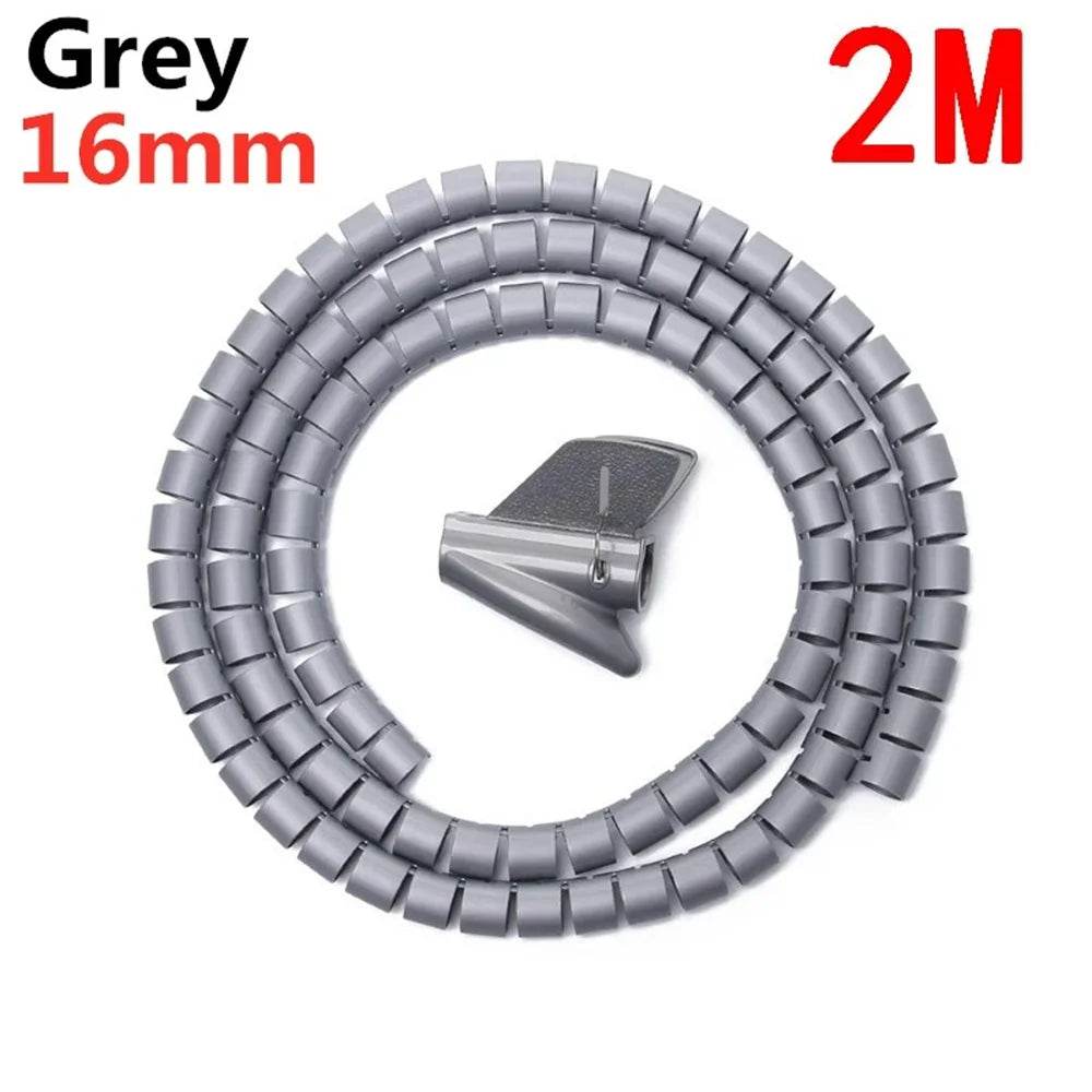 2M 10/16mm Flexible Spiral Cable Protector Wire Organizer Computer Cord Protective Tube Organization Management Protector Sleeve