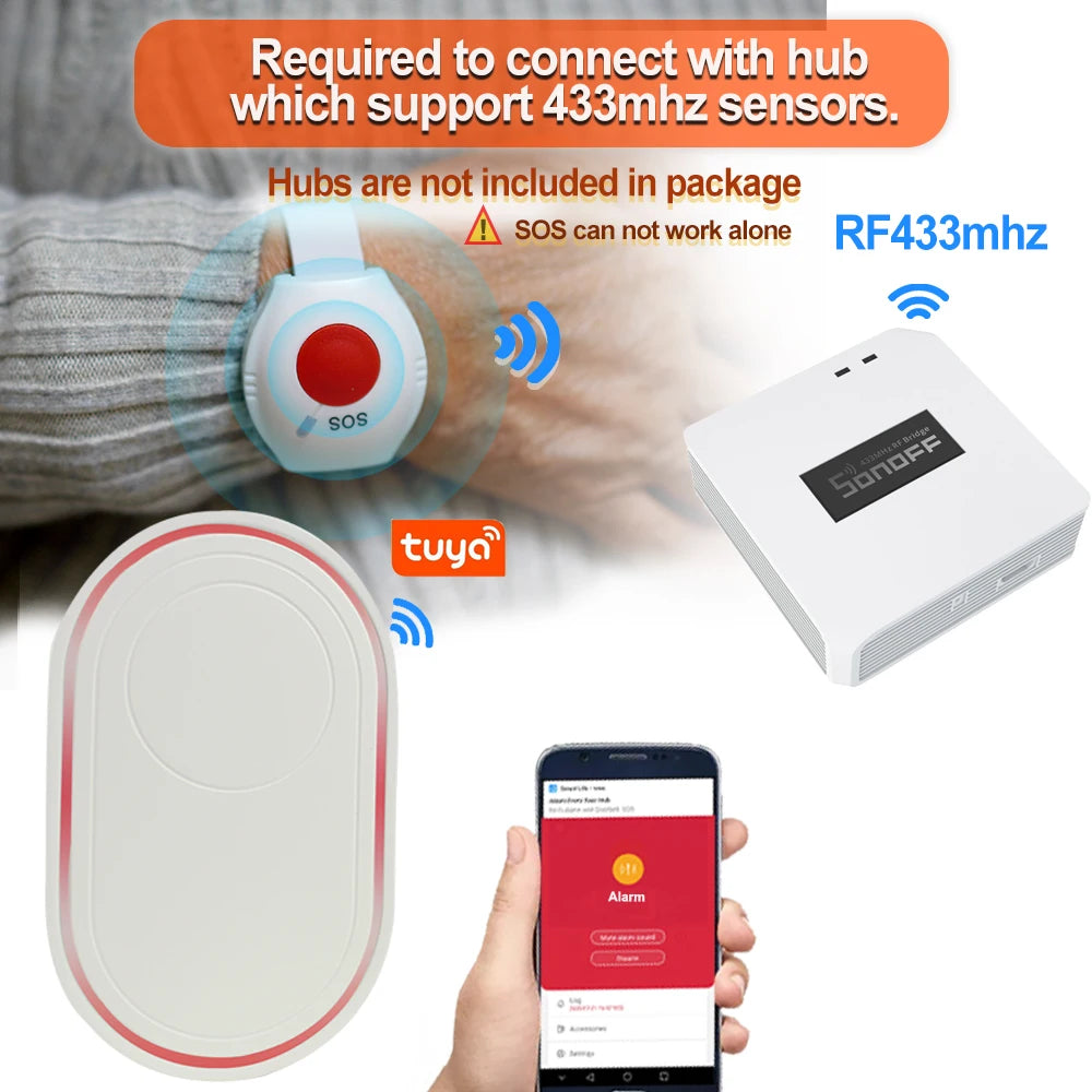 2pcs Panic Button RF433mhz SOS Bracelet Emergency Button for Elderly Alarm Watch Old People GSM Home Security Alarm System