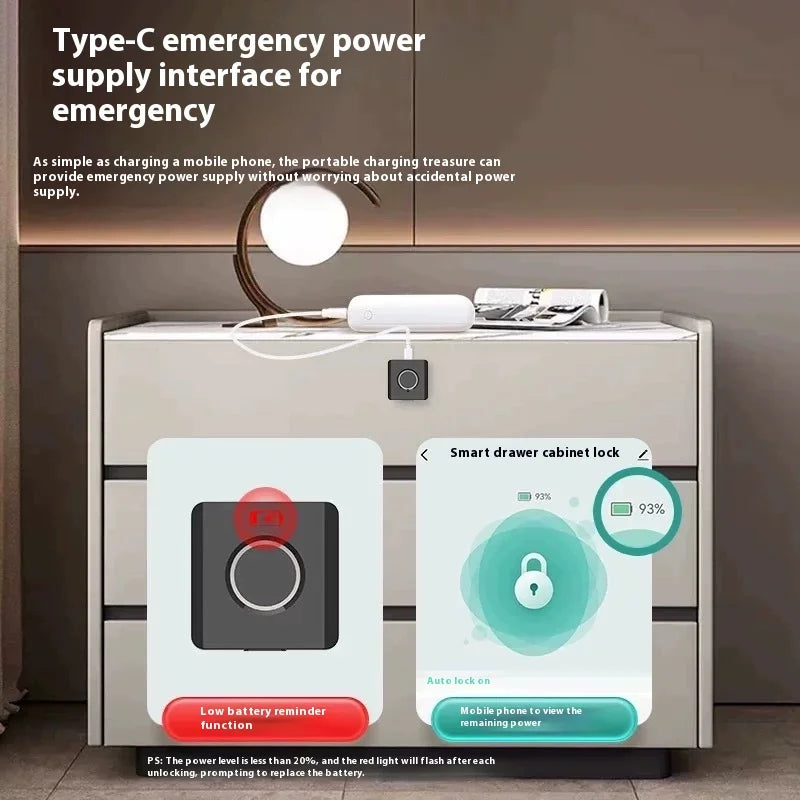 Compact ABS Fingerprint Drawer Lock Smart Biometric Security for Cabinets Shoe Lockers File Cabinets Easy to Install