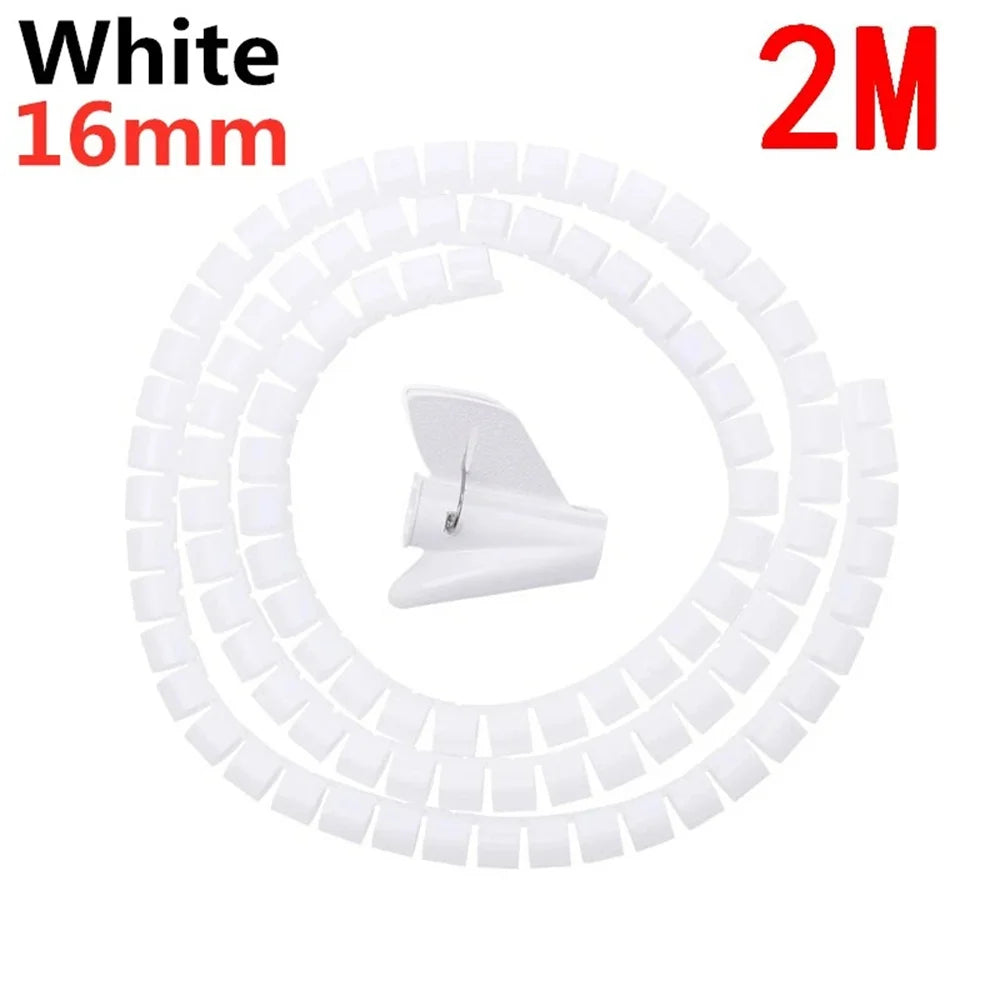 2M 10/16mm Flexible Spiral Cable Protector Wire Organizer Computer Cord Protective Tube Organization Management Protector Sleeve