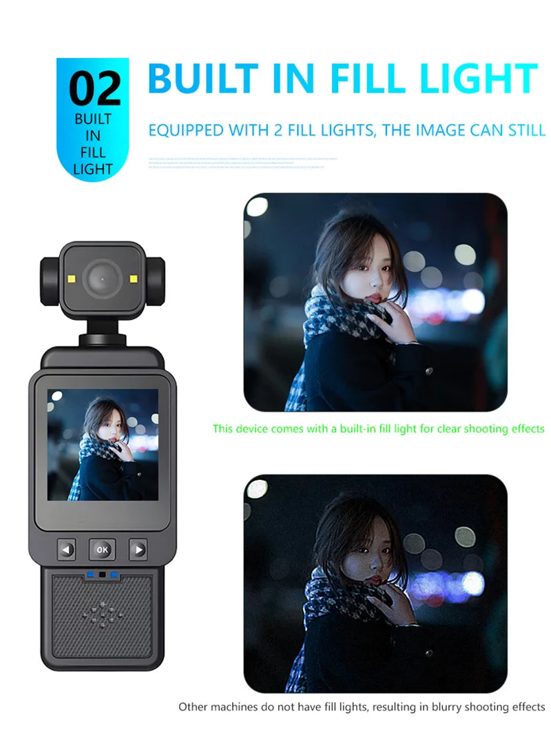 OnePlus 4K Handheld Sports Pocket Camera Display 180° Rotatable WiFi Wireless Video Recorder Built-in Fill Light Motion Camera