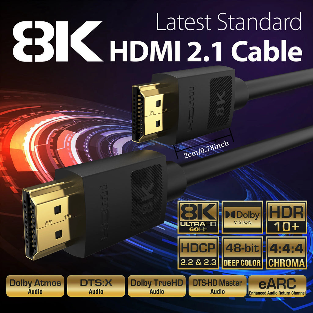1.65/3.3/6.6/10FT 8K HDMI 2.1 Cable 48Gbps Ultra High Speed 8K60 4K120Hz eARC 3D HDR10 Compatible with Roku TV/PS5/HDTV/Blu-ray