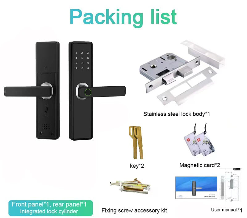 Support 8 Languages Fingerprint Lock Smart Door Lock For 150 Users Capacity Household  Tuya Intelligent Life APP Control