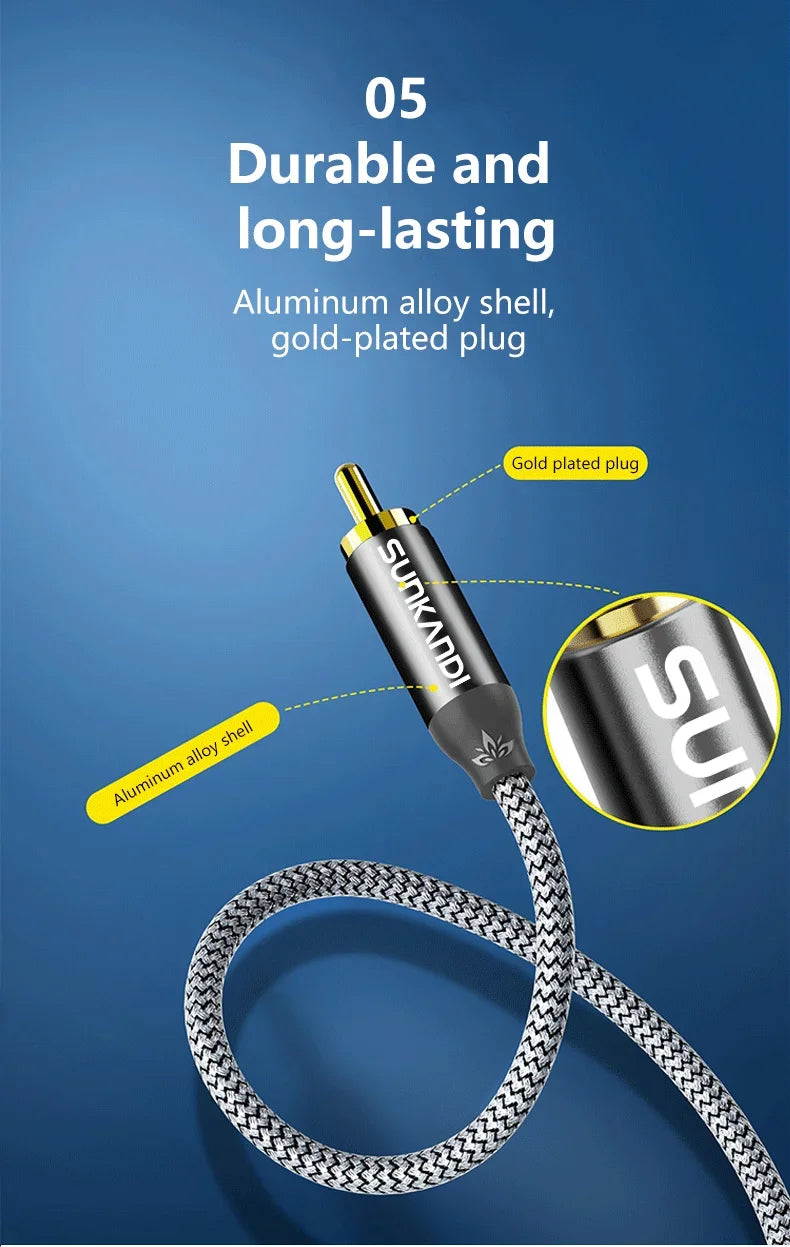 SUNKANDI RCA Male to female extension cable, copper housing  RCA male to RCA female cable Stereo audio extension cable adapter