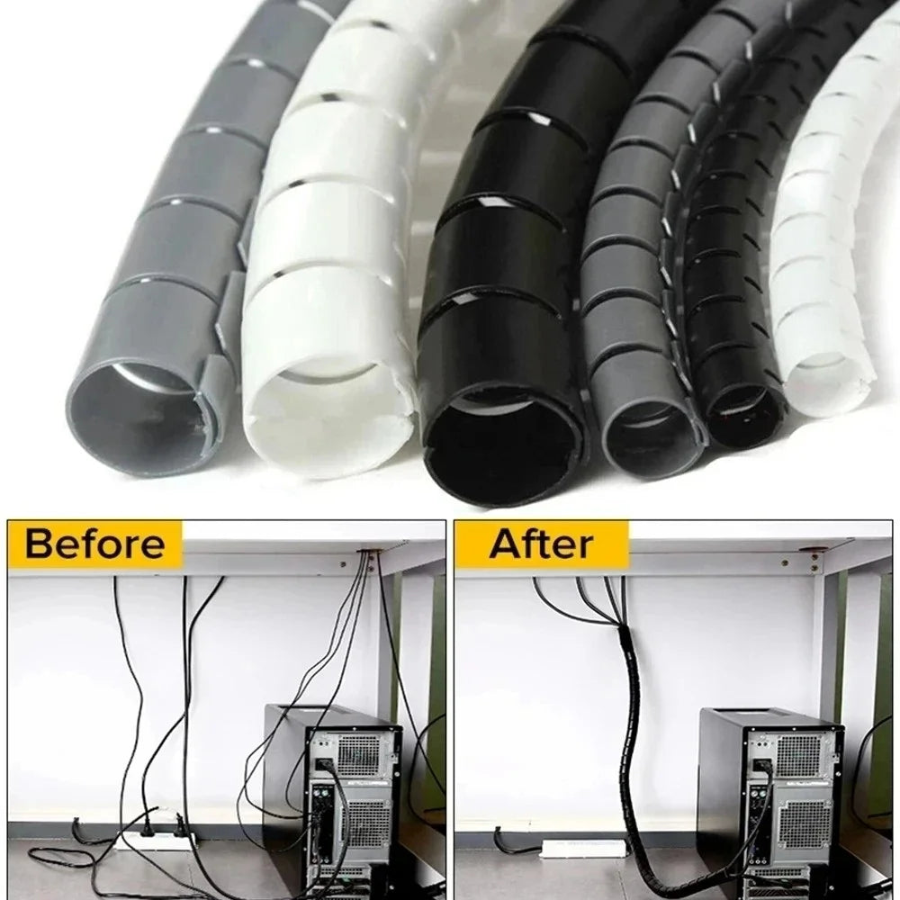 2M 10/16mm Flexible Spiral Cable Protector Wire Organizer Computer Cord Protective Tube Organization Management Protector Sleeve