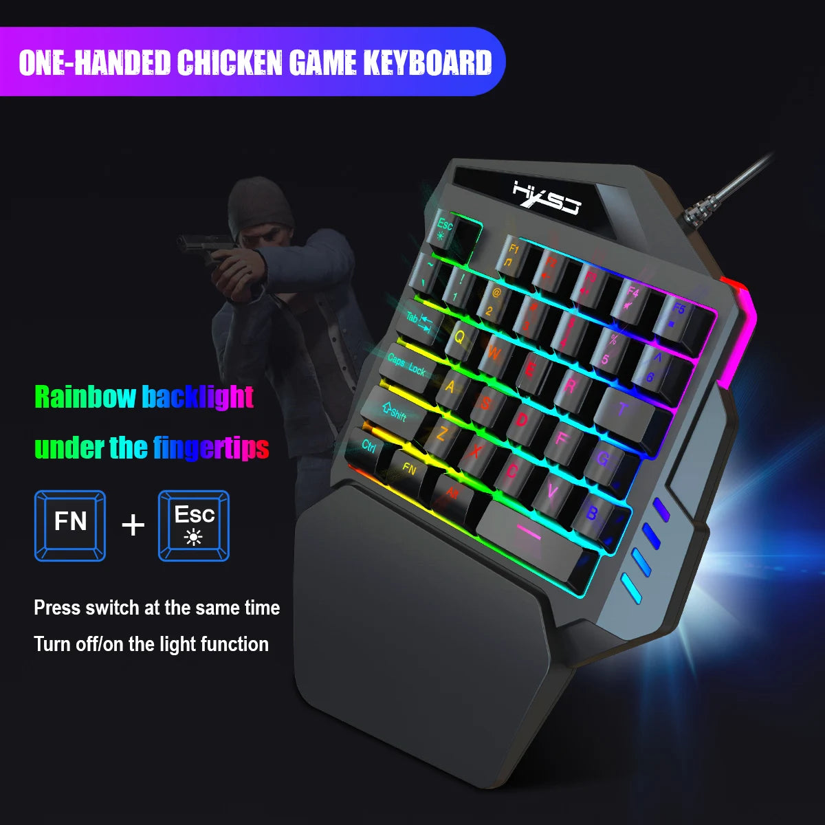 Gaming One-Handed Keyboard And Mouse Set with 35 Keys, Dual-Color Injection Molded Keycaps, Colorful Backlight, USB Plug-And