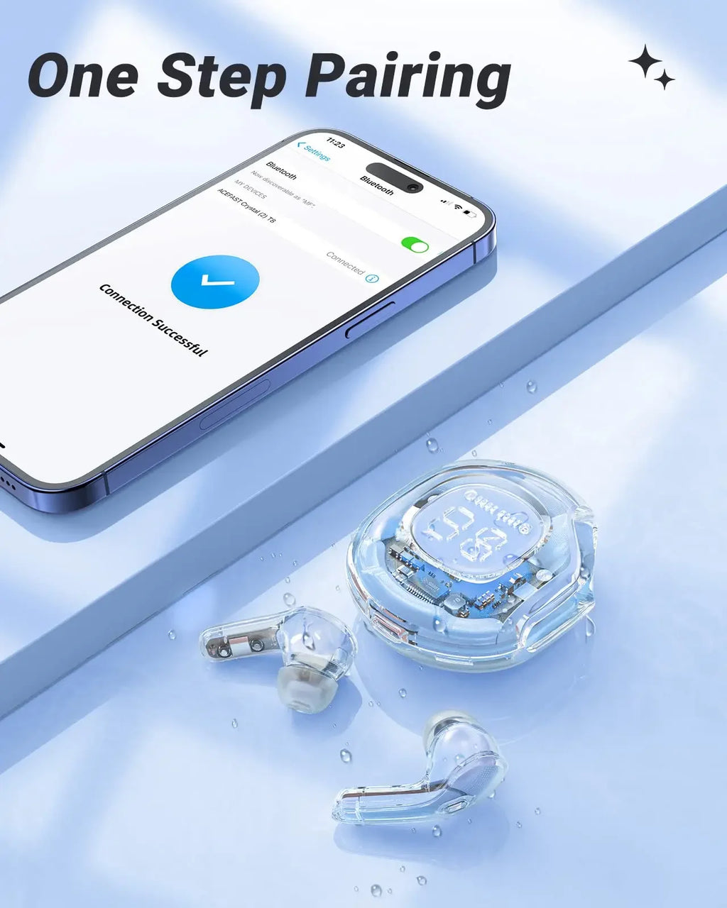 T8 Pro Transparent Bluetooth Earbuds with LED Display