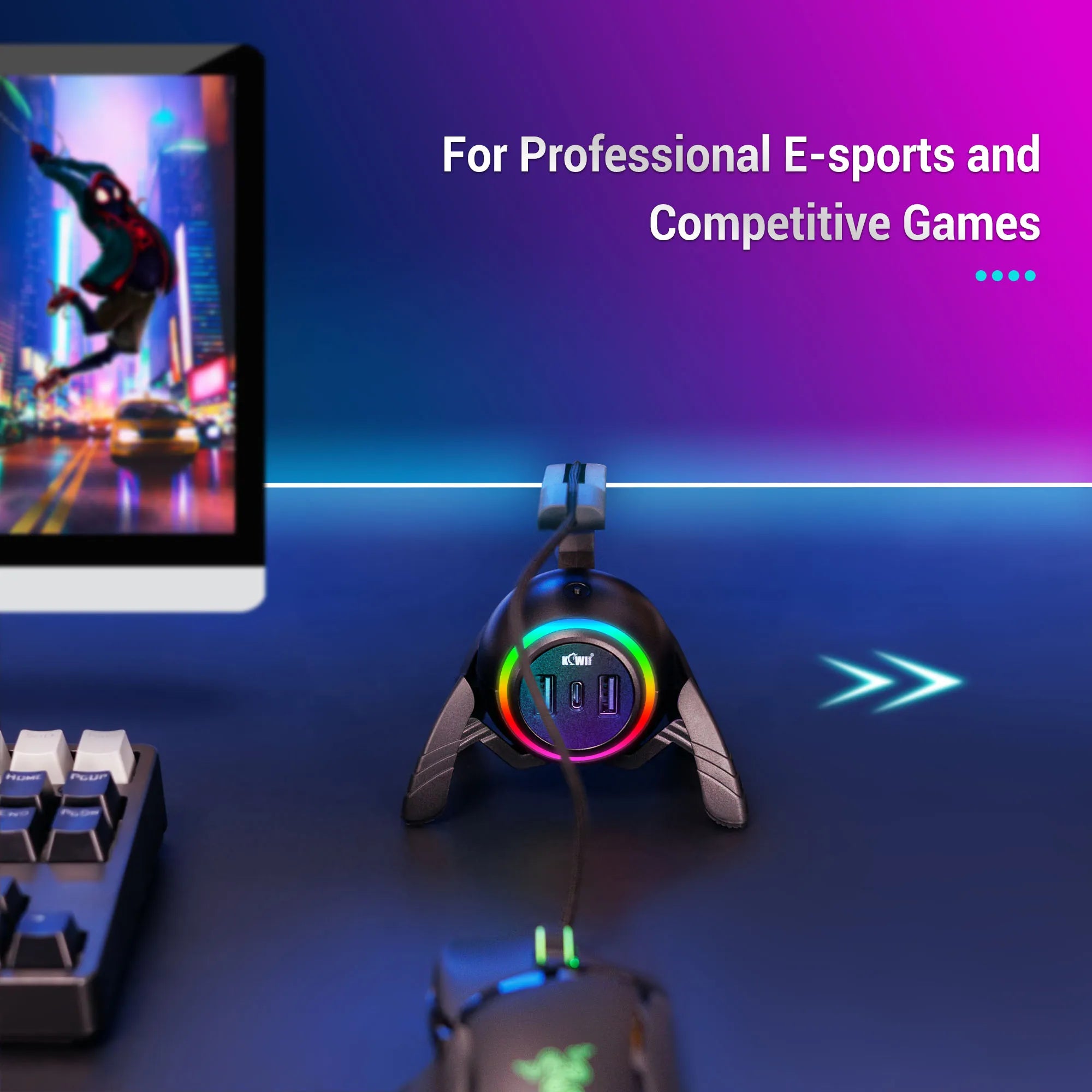Mouse Bungee Mouse Cable Holder Cord Clip Wire Organizer Flexible For Mice Playing Esports Gaming With 3 USB Ports And RGB Light