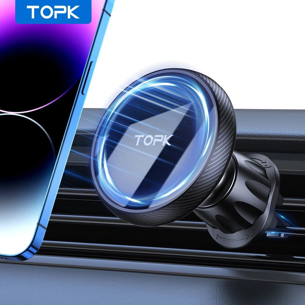 TOPK for Magsafe Car Phone Holder Powerful Magnetism Premium Quality Single-Hand Operation Metal Hook Magnetic Car Phone Mount