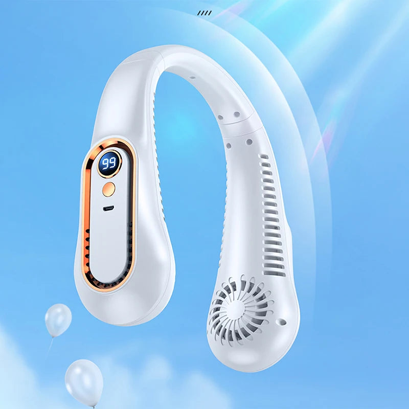 7000mAh Hanging Neck Fan USB Portable Bladeless Mini Hanging Neck Fan LED Digital Display Rechargeable Fan Cooling Tool
