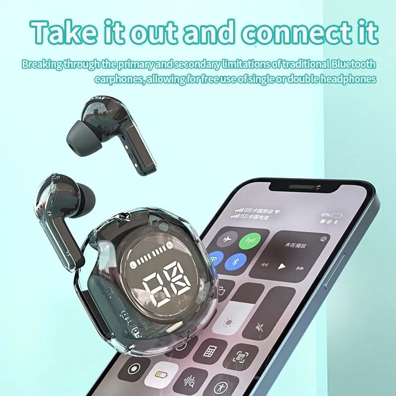T8 Pro Transparent Bluetooth Earbuds with LED Display