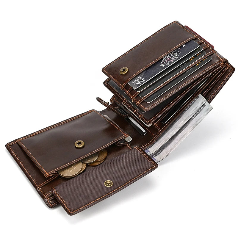 Cow Leather Men‘s Short Wallet Hasp Genuine Leather Unisex Women Zipper Coin Clutch Purse Cowhide Card Holder Trifold Man wallet