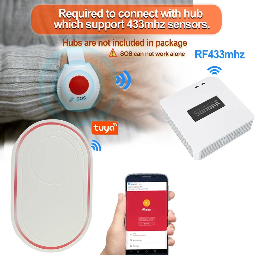 2pcs Panic Button RF433mhz SOS Bracelet Emergency Button for Elderly Alarm Watch Old People GSM Home Security Alarm System