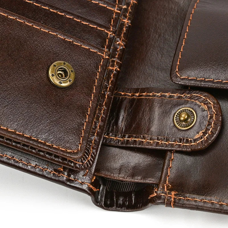 Cow Leather Men‘s Short Wallet Hasp Genuine Leather Unisex Women Zipper Coin Clutch Purse Cowhide Card Holder Trifold Man wallet