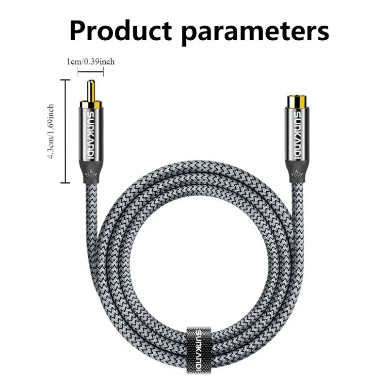 SUNKANDI RCA Male to female extension cable, copper housing  RCA male to RCA female cable Stereo audio extension cable adapter