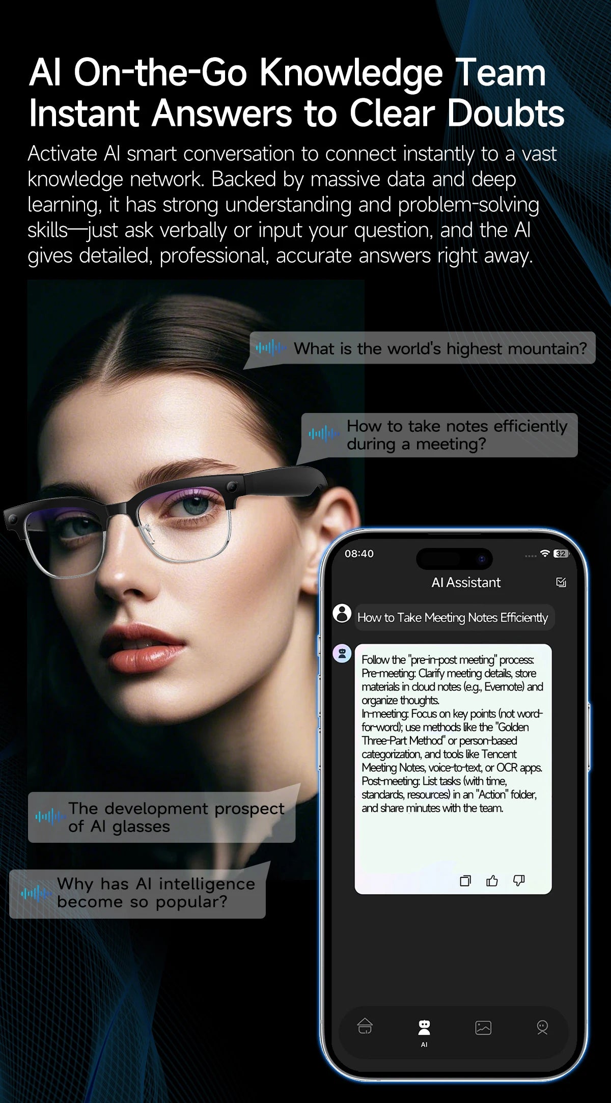 2026 World Premiere 4K HD Camera AI Smart Glasses 800W Pixel Camera 1080P Video AI Photo Recognition Call Travel abroad Glasses