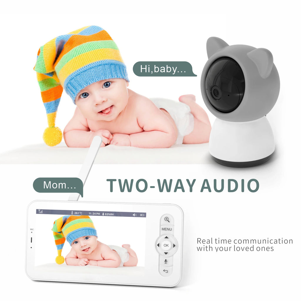 Babystar 5-inch LCD baby monitor with two cameras, supports split screen, WiFi smartphone video dual camera, mobile APP control