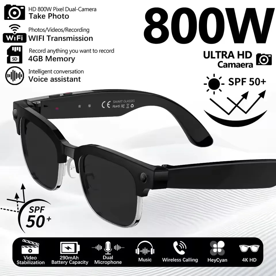 2026 World Premiere 4K HD Camera AI Smart Glasses 800W Pixel Camera 1080P Video AI Photo Recognition Call Travel abroad Glasses