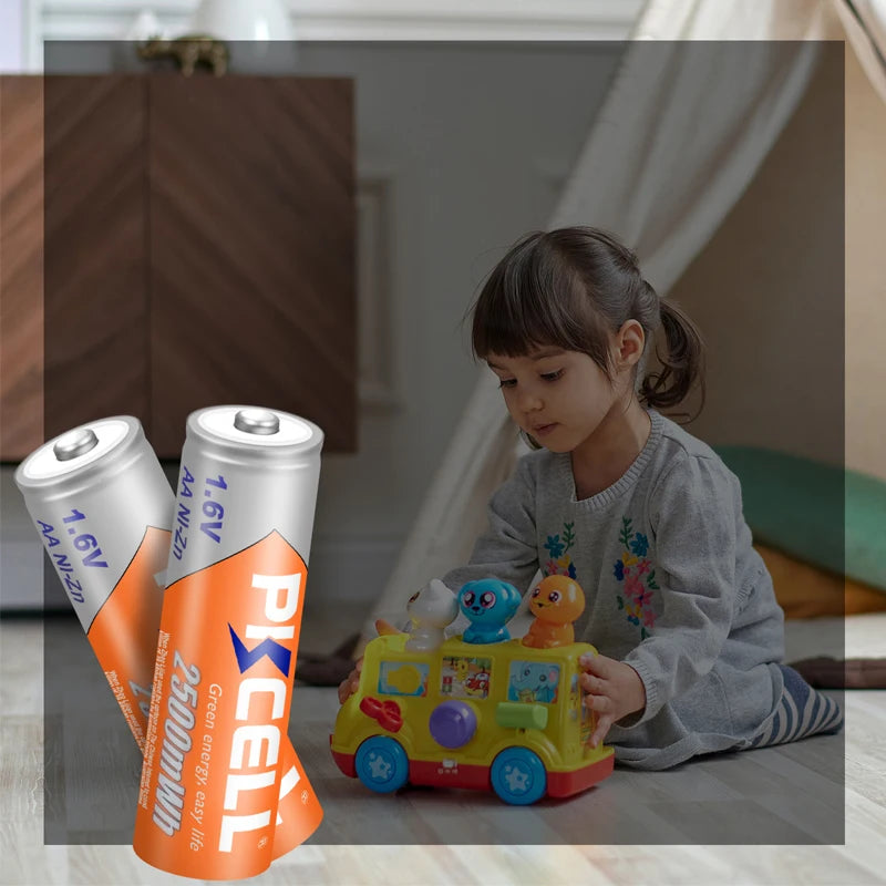 4PC PKCELL 2500mWh 1.6V Ni-Zn AA Rechargeable Batteries 2A  AA NIZN Battery camera toys batteries With 1PC AA Battery Holder Box