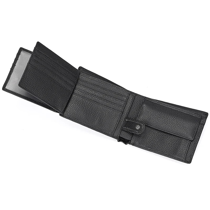 Cow Leather Men‘s Short Wallet Hasp Genuine Leather Unisex Women Zipper Coin Clutch Purse Cowhide Card Holder Trifold Man wallet