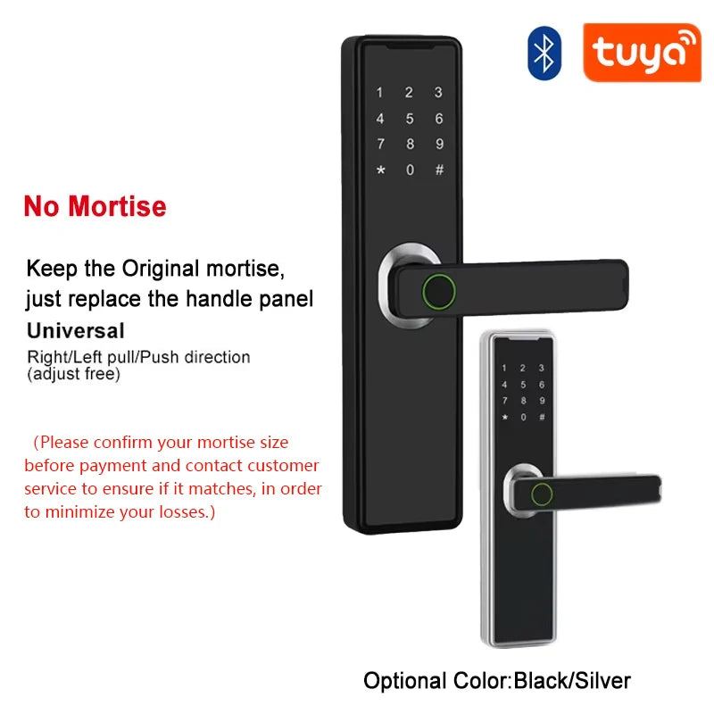 Support 8 Languages Fingerprint Lock Smart Door Lock For 150 Users Capacity Household  Tuya Intelligent Life APP Control