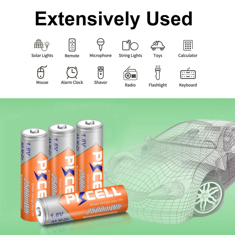 4PC PKCELL 2500mWh 1.6V Ni-Zn AA Rechargeable Batteries 2A  AA NIZN Battery camera toys batteries With 1PC AA Battery Holder Box