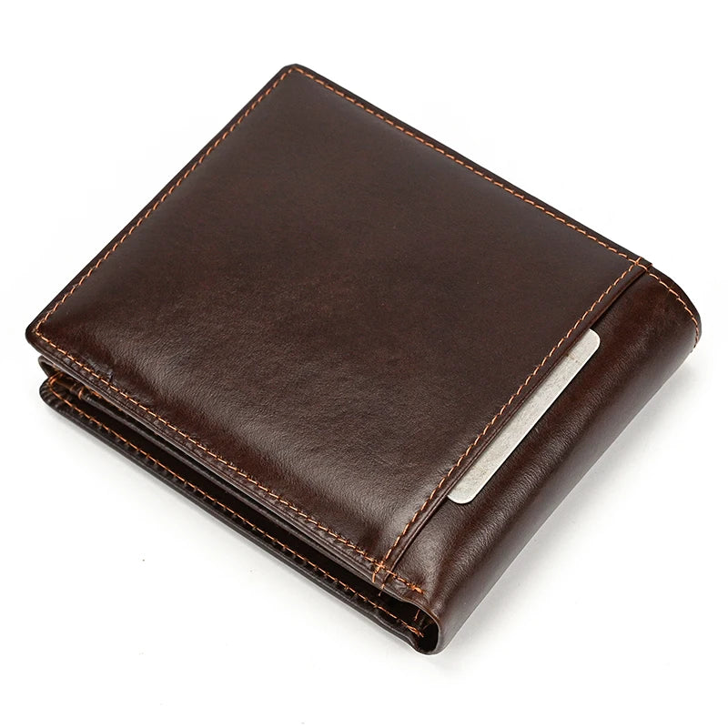 Cow Leather Men‘s Short Wallet Hasp Genuine Leather Unisex Women Zipper Coin Clutch Purse Cowhide Card Holder Trifold Man wallet