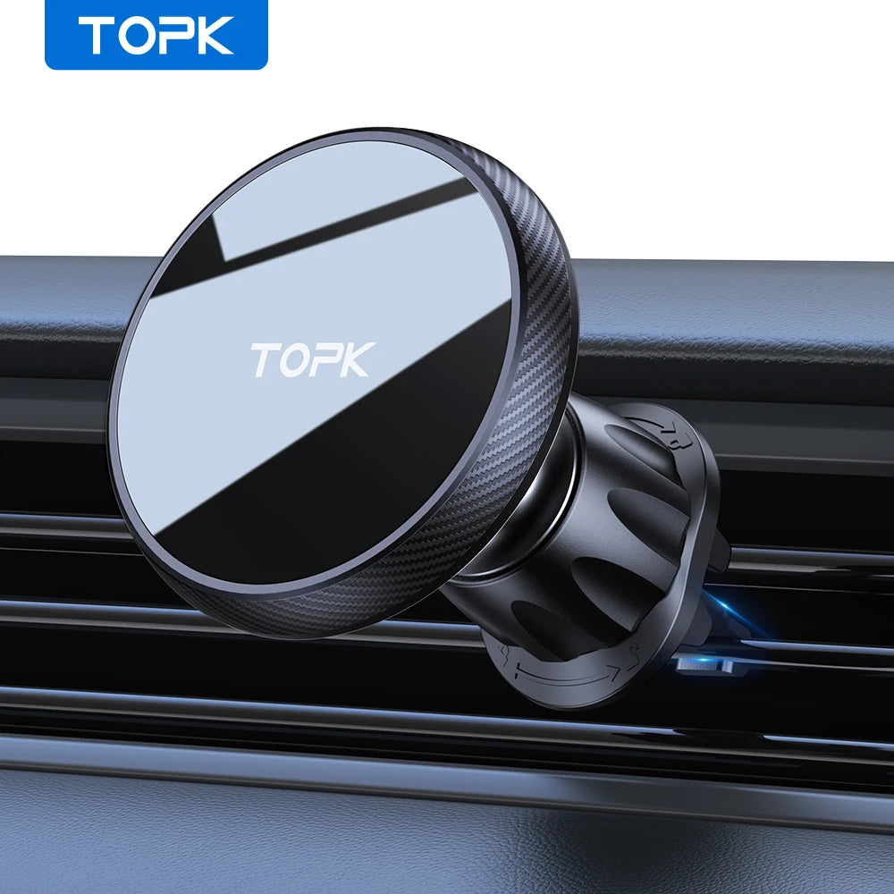 TOPK for Magsafe Car Phone Holder Powerful Magnetism Premium Quality Single-Hand Operation Metal Hook Magnetic Car Phone Mount