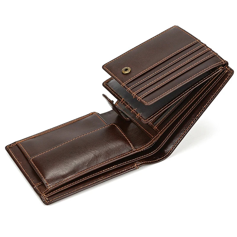 Cow Leather Men‘s Short Wallet Hasp Genuine Leather Unisex Women Zipper Coin Clutch Purse Cowhide Card Holder Trifold Man wallet