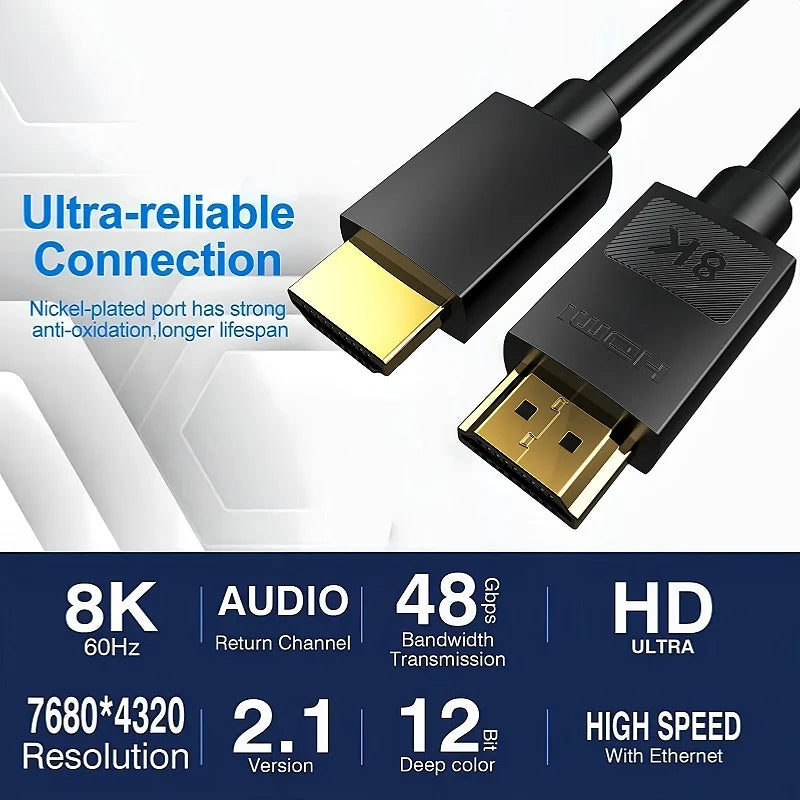 1.65/3.3/6.6/10FT 8K HDMI 2.1 Cable 48Gbps Ultra High Speed 8K60 4K120Hz eARC 3D HDR10 Compatible with Roku TV/PS5/HDTV/Blu-ray