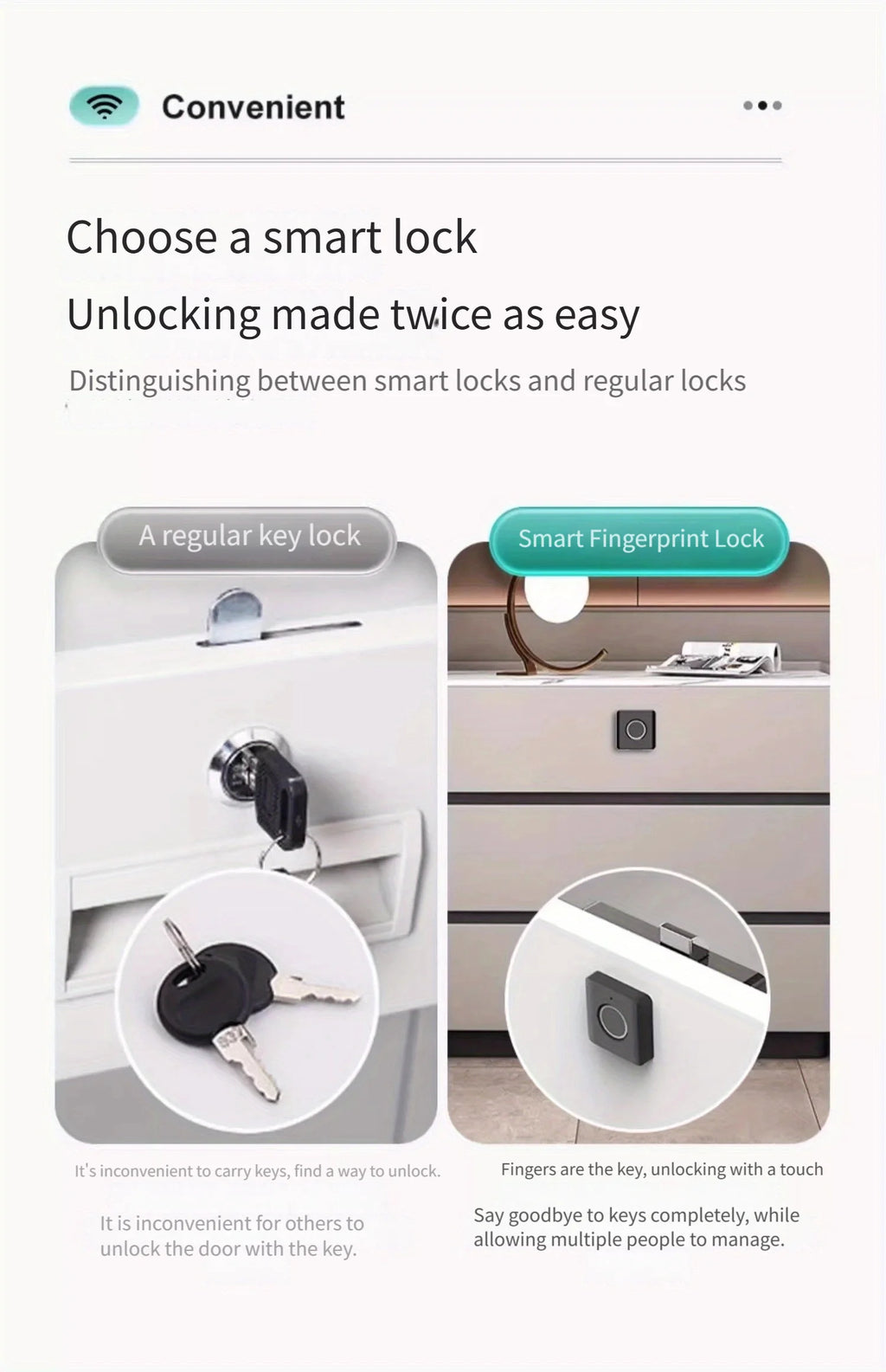 Compact ABS Fingerprint Drawer Lock Smart Biometric Security for Cabinets Shoe Lockers File Cabinets Easy to Install