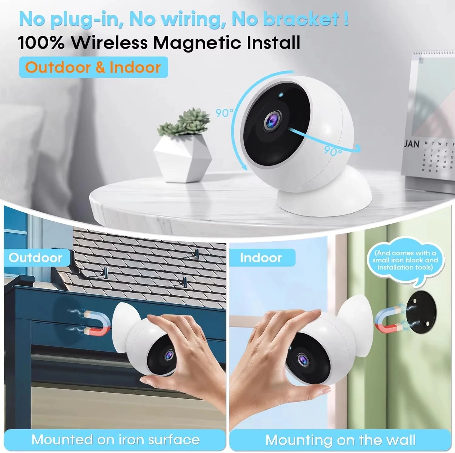 ANSVICAM 2K WiFi IP Camera Outdoor Magnetic Battery Security Camera Indoor Color Night Vision Waterproof Wireless Surveillance