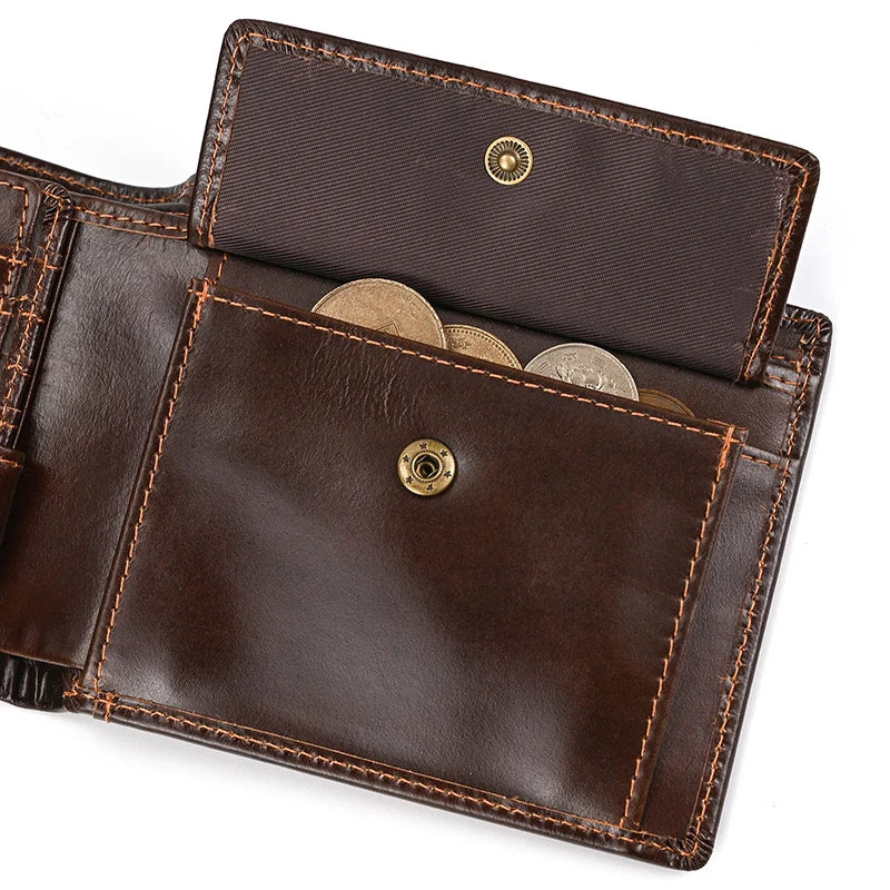 Cow Leather Men‘s Short Wallet Hasp Genuine Leather Unisex Women Zipper Coin Clutch Purse Cowhide Card Holder Trifold Man wallet