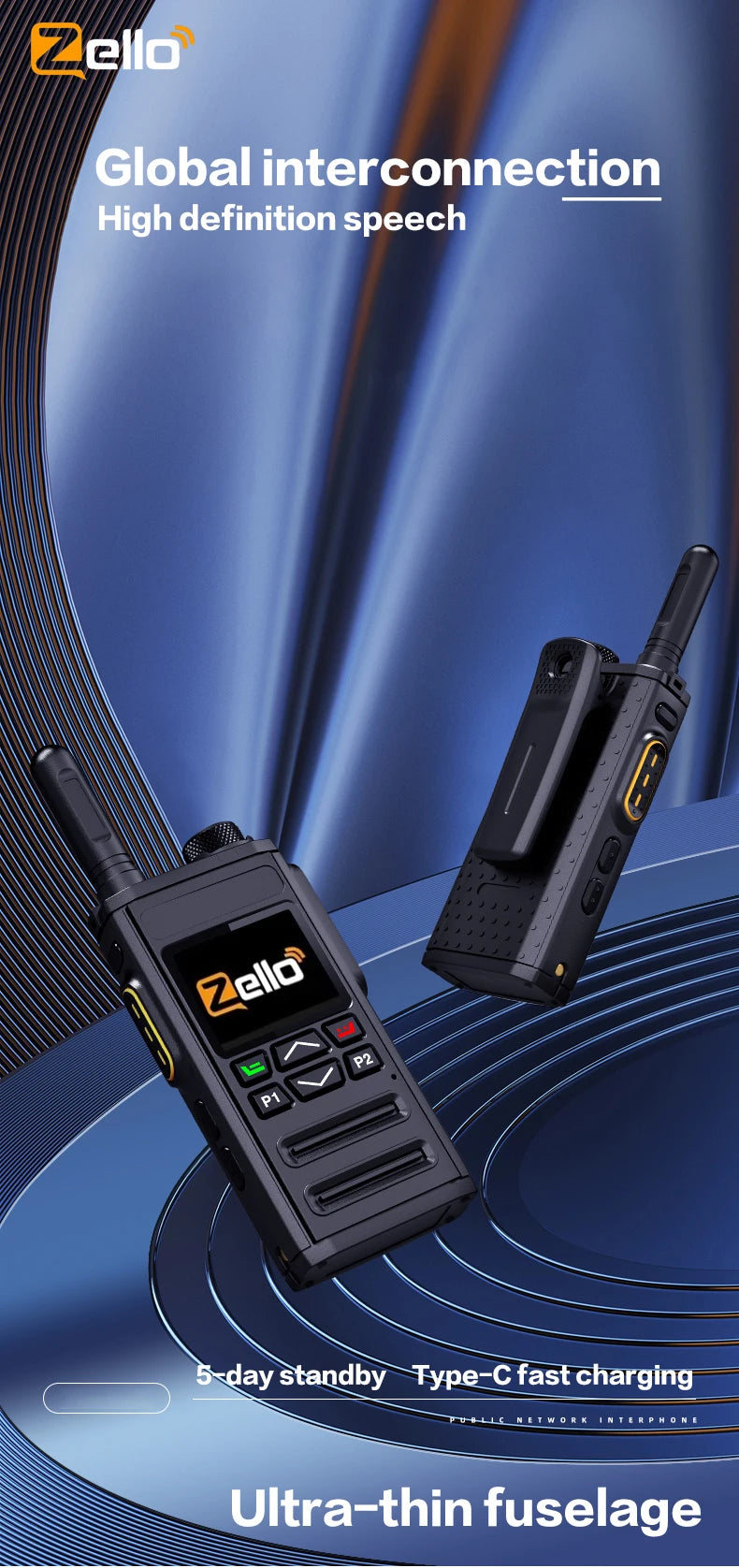Android 8.1 | Zello 4G POC Radio - SIM/WiFi & Bluetooth, 100Mi Range, Professional Walkie Talkie