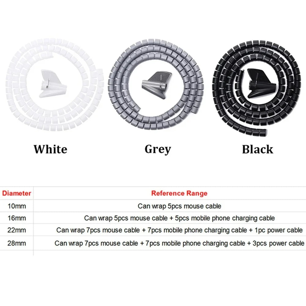 2M 10/16mm Flexible Spiral Cable Protector Wire Organizer Computer Cord Protective Tube Organization Management Protector Sleeve