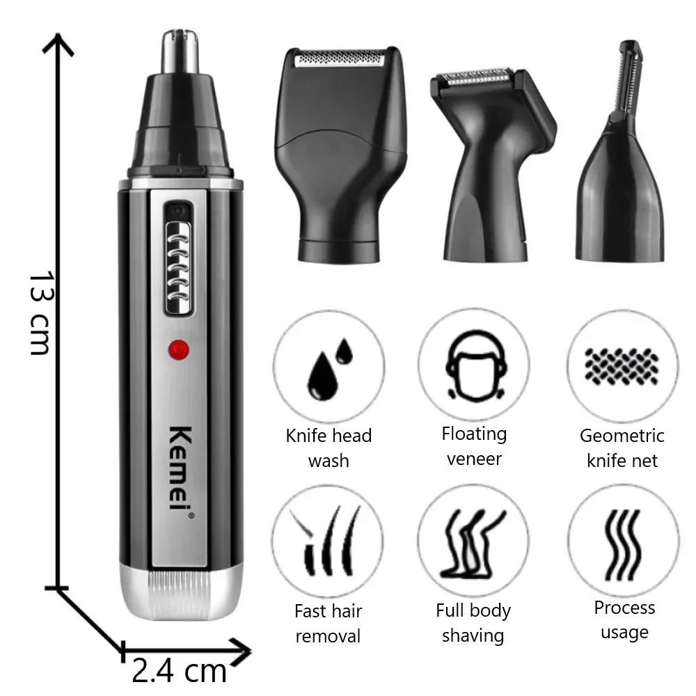 Kemei 4 in 1 Trimmer for Men Electric Nose and Ear Trimmer Rechargeable Trimmer for Hair Beard Nose and Ear Cleaner Grooming Set